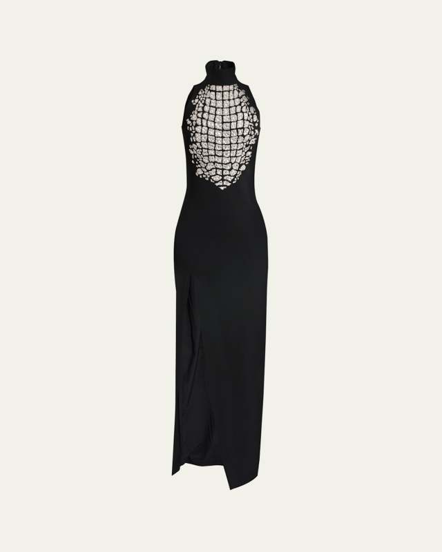 Halterneck Embroidered-Croco Dress